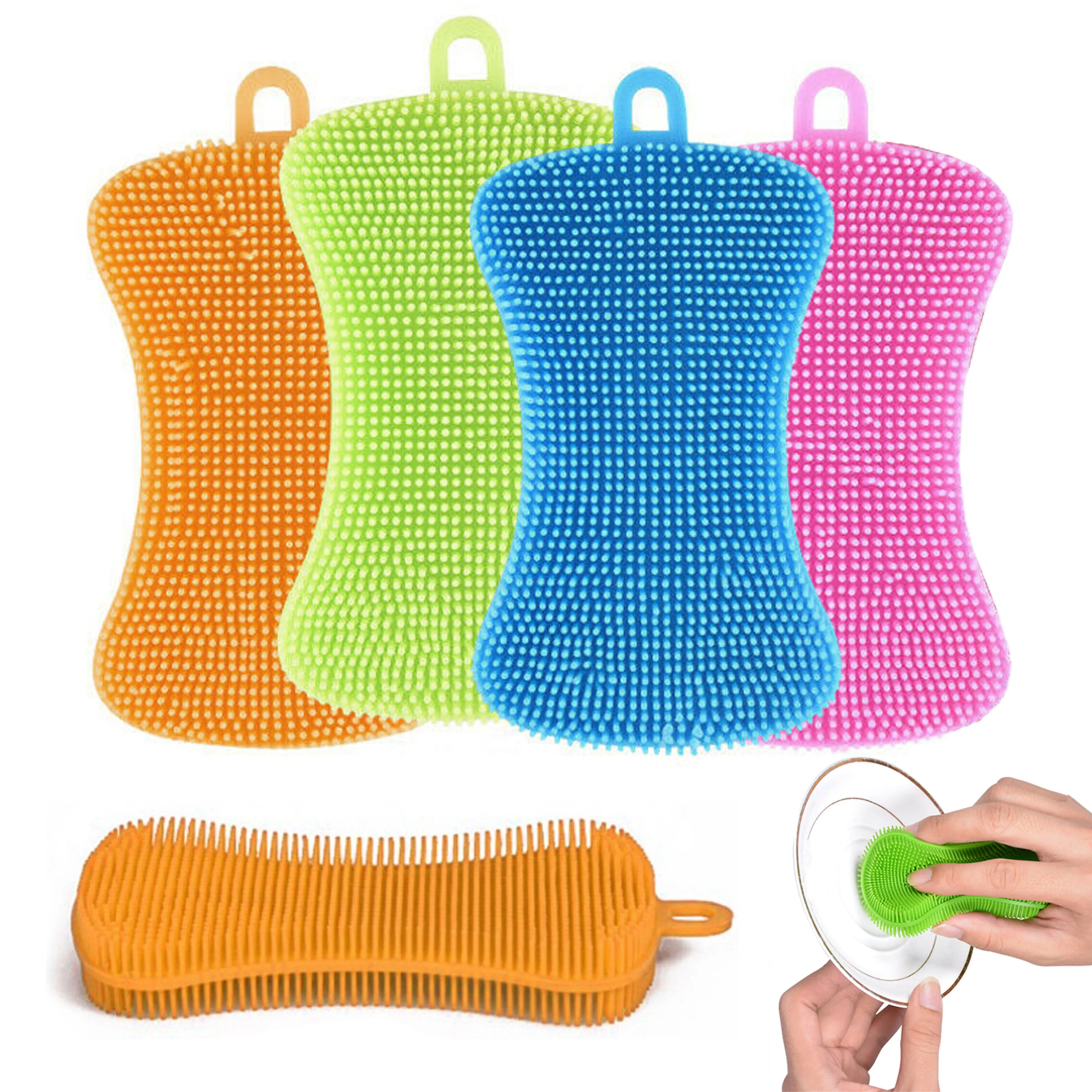 2 Silicone Sponge Dish Washing Scrubber Smart Kitchen Gadgets Brush Sponge Clean
