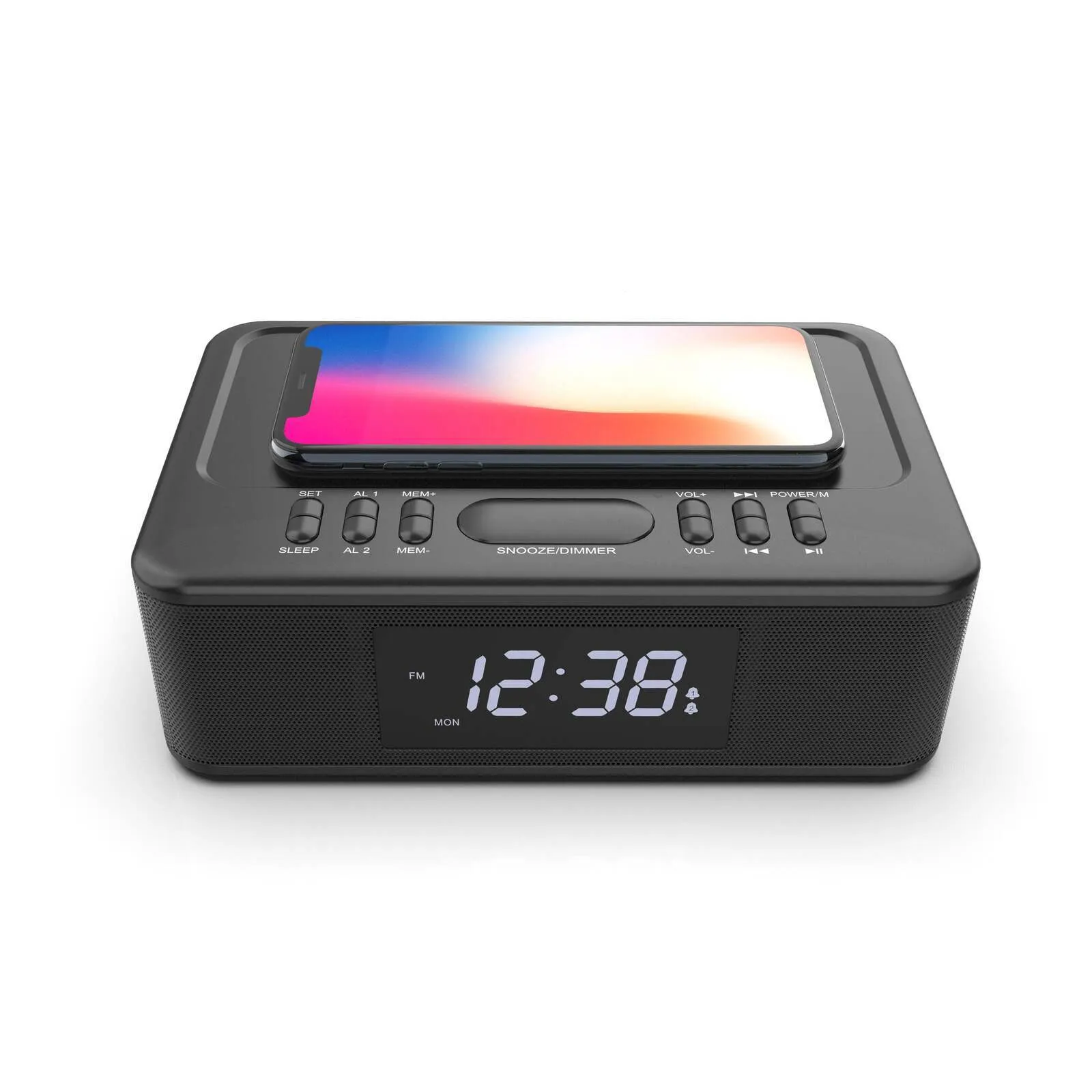 2in1 10w Wireless Fast Charging Bluetooth/FM Radio Alarm Clock with USB/Aux