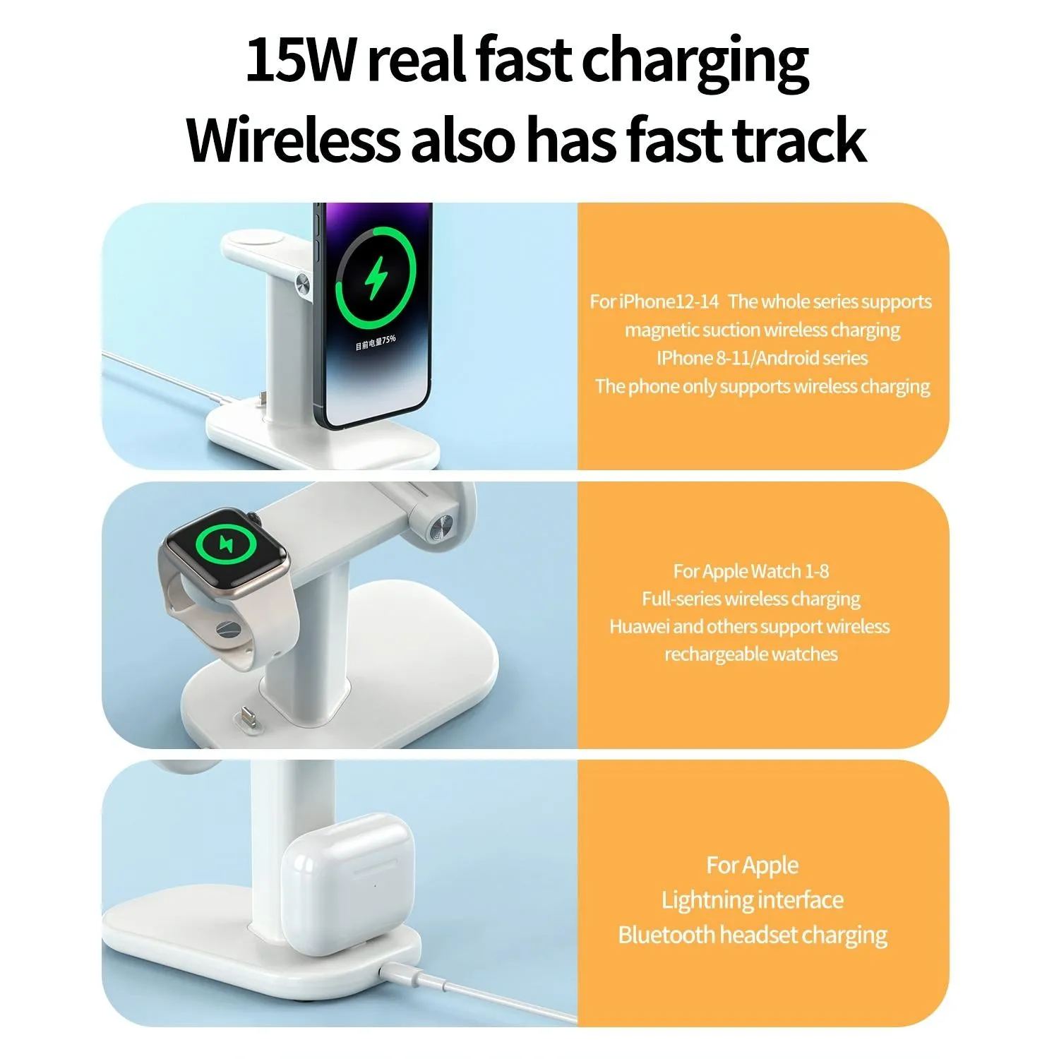 3 In 1 Magnetic Wireless Charger Stand 15W