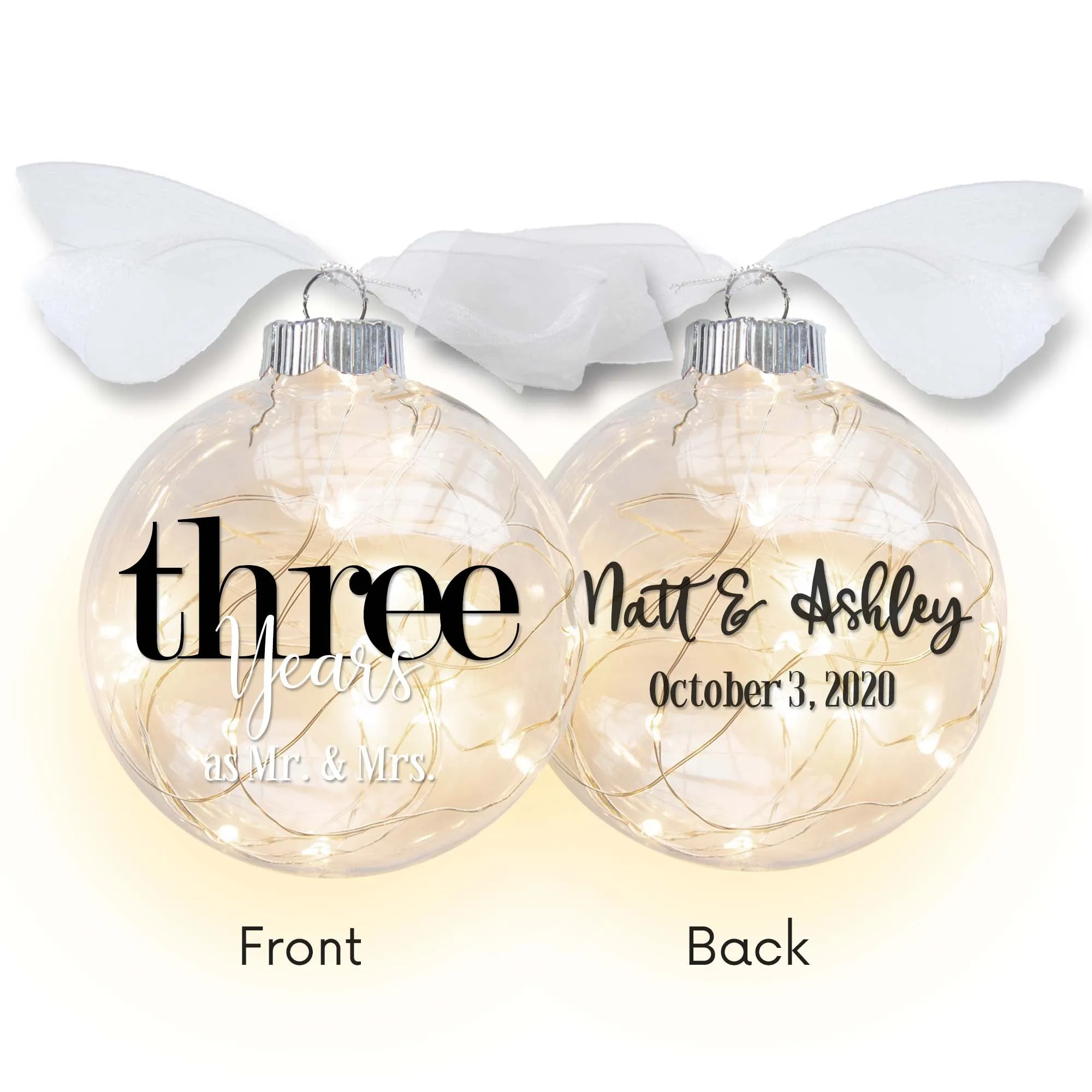 3rd Wedding Anniversary Lighted Christmas Ornament