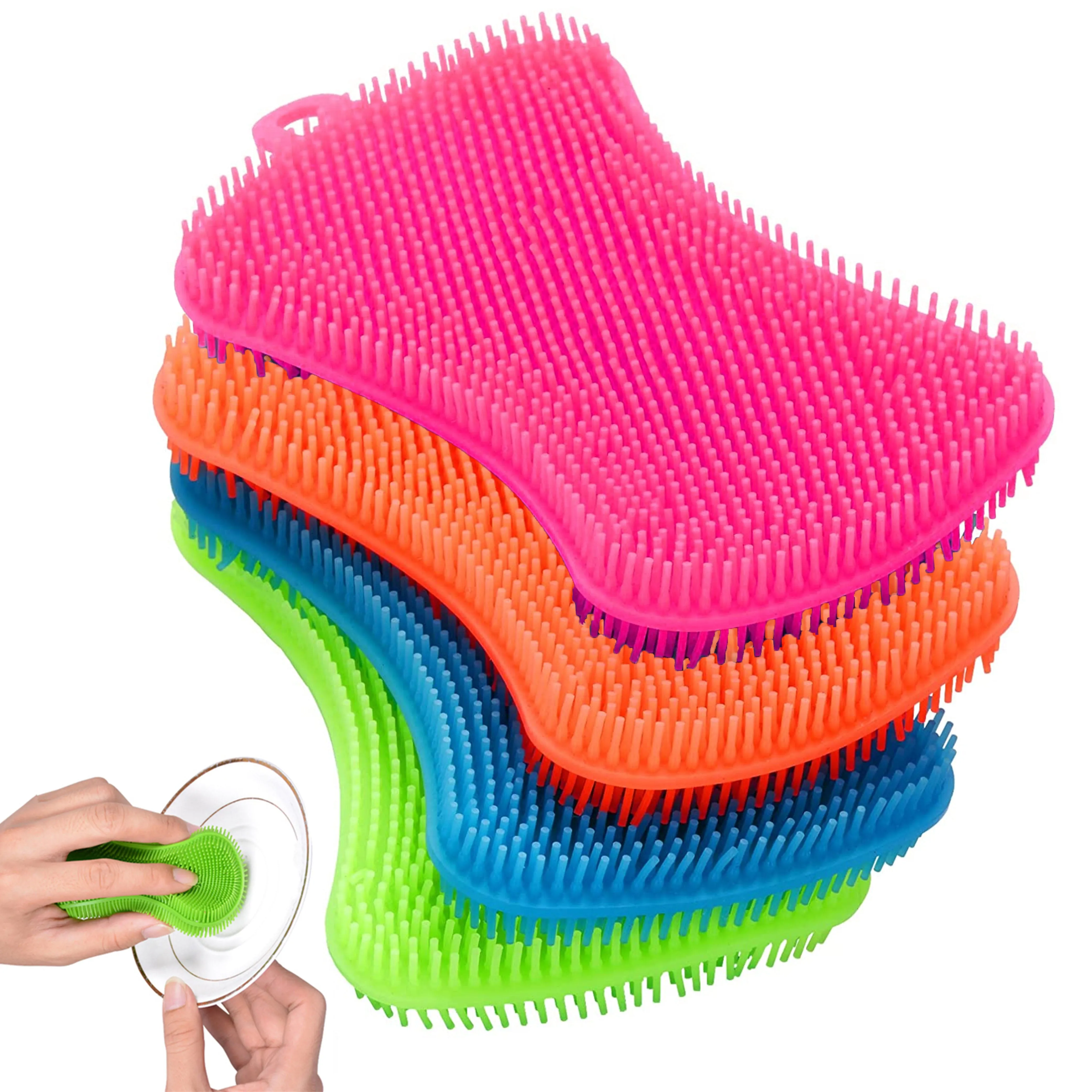 4 Silicone Sponge Dish Washing Scrubber Smart Kitchen Gadgets Brush Sponge Clean