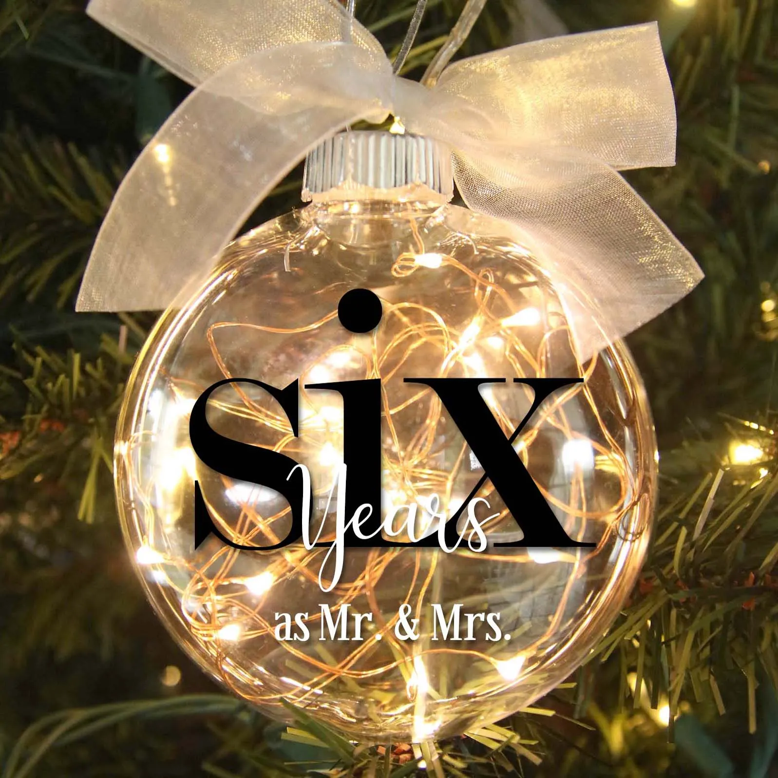 6th Wedding Anniversary Lighted Christmas Ornament