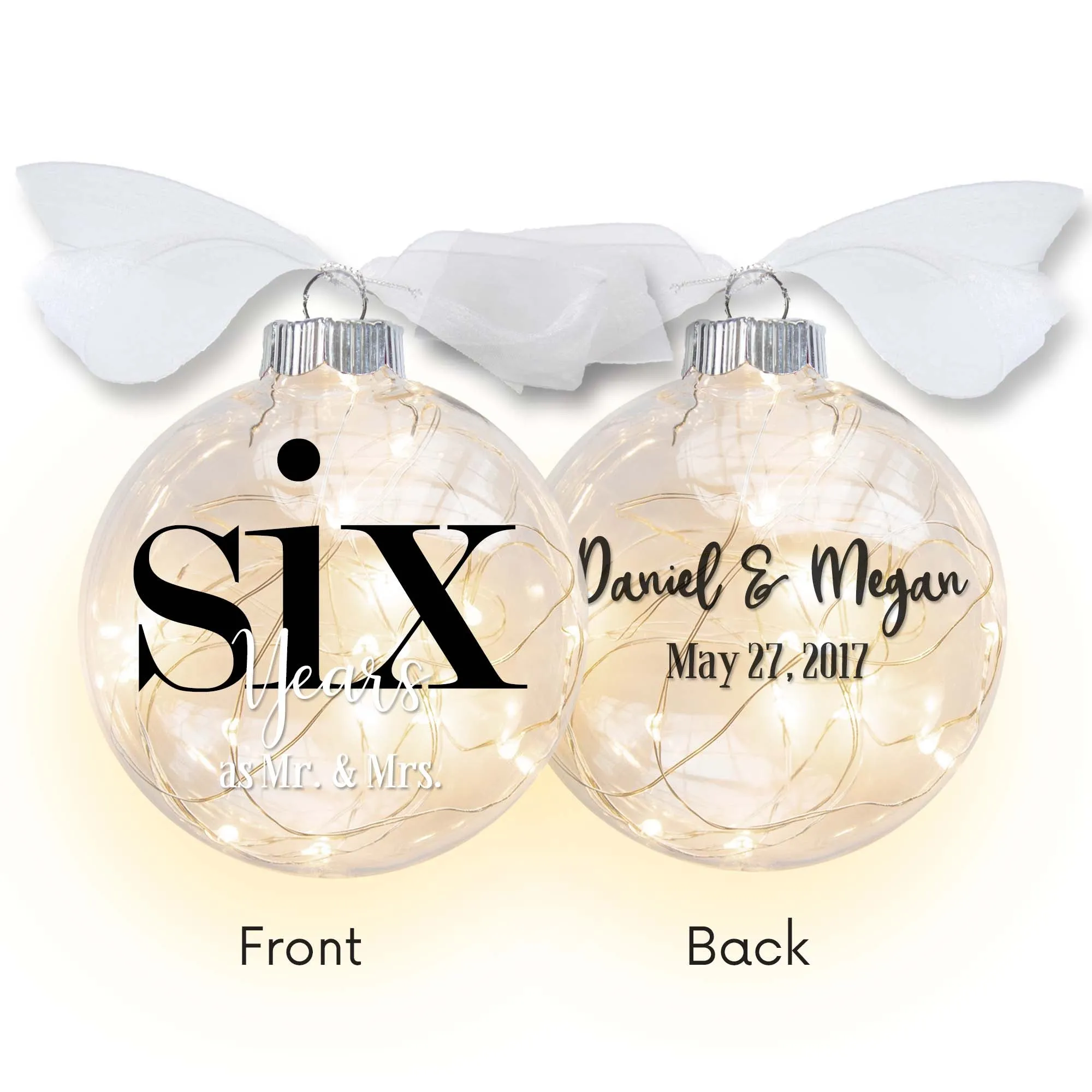 6th Wedding Anniversary Lighted Christmas Ornament