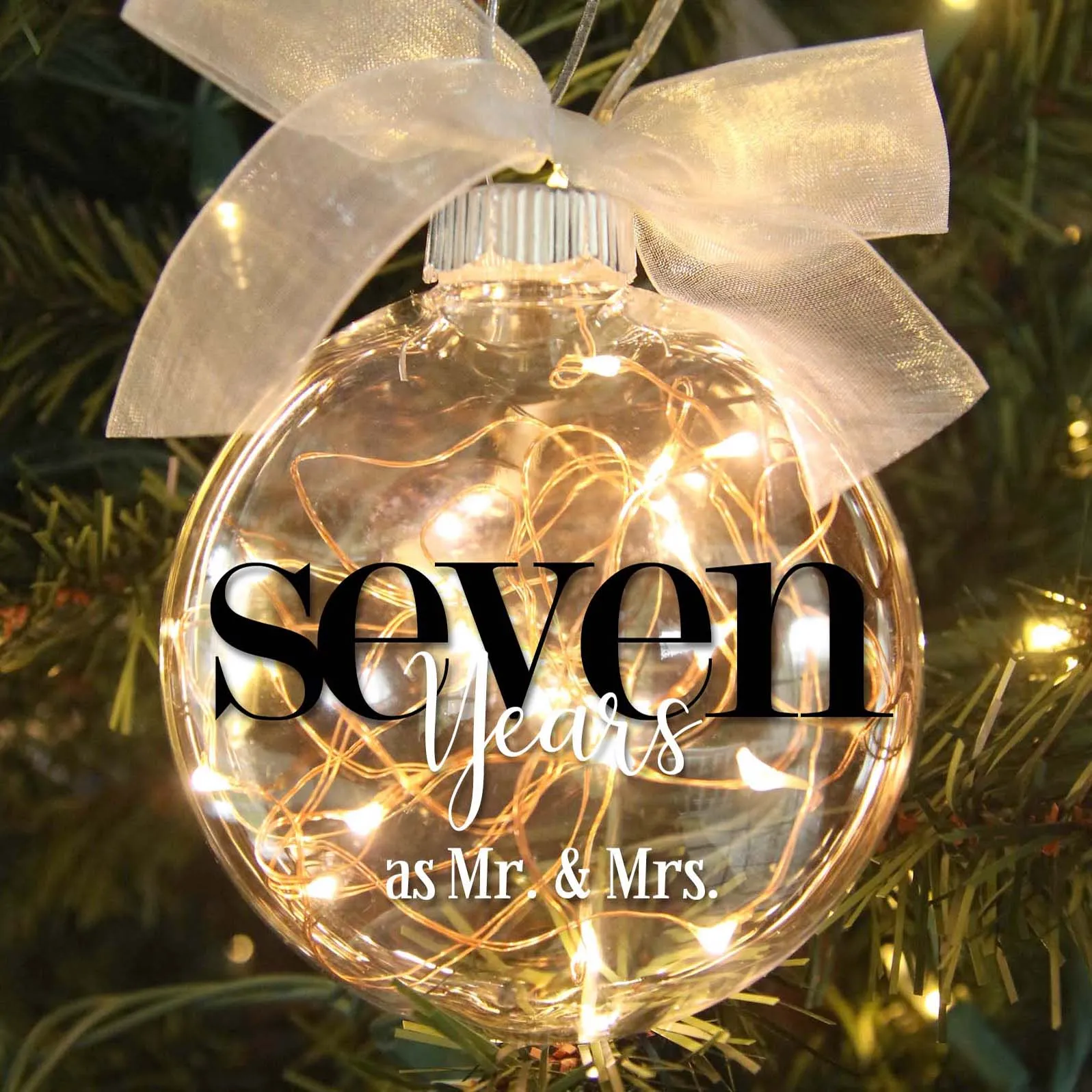 7th Wedding Anniversary Lighted Christmas Ornament