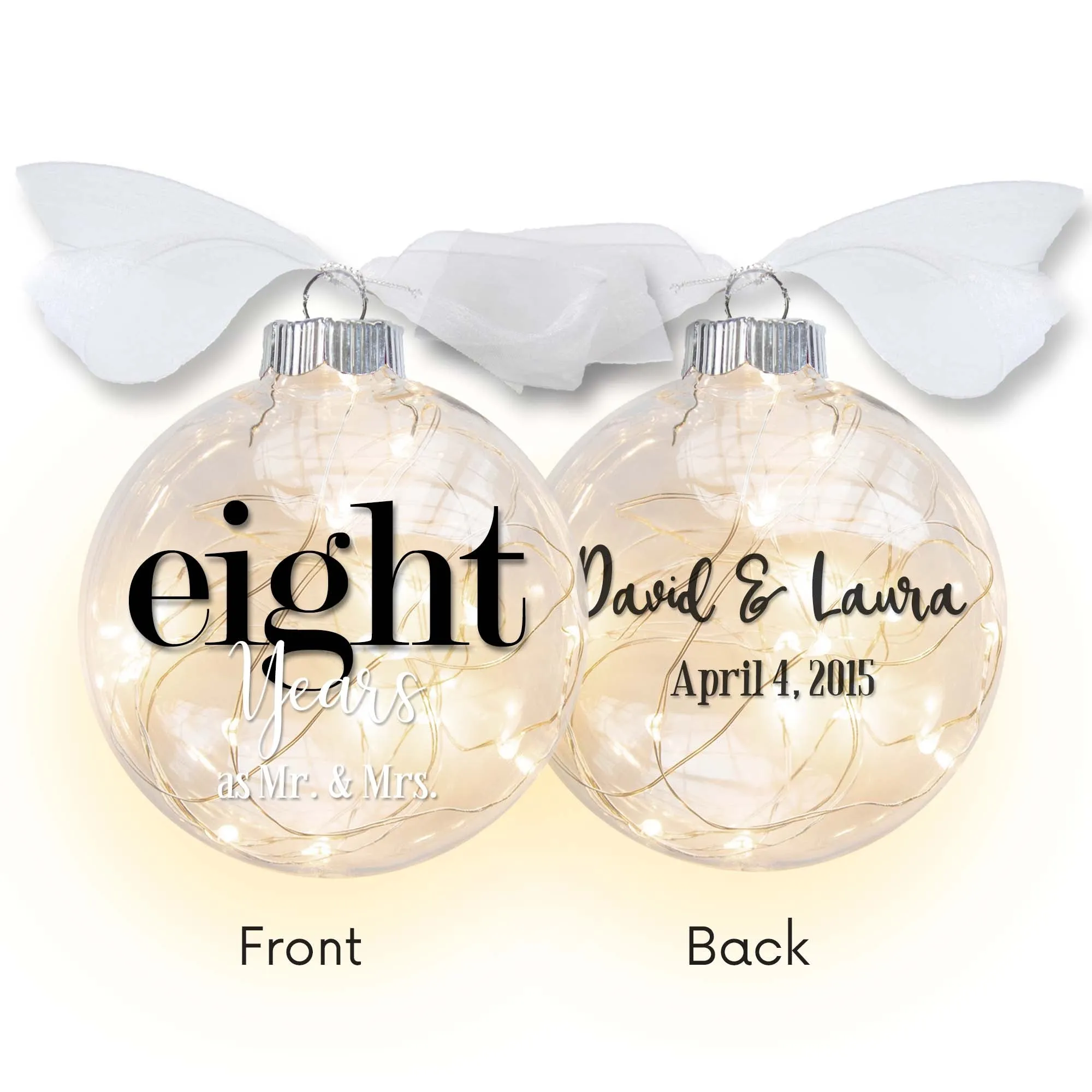 8th Wedding Anniversary Lighted Christmas Ornament