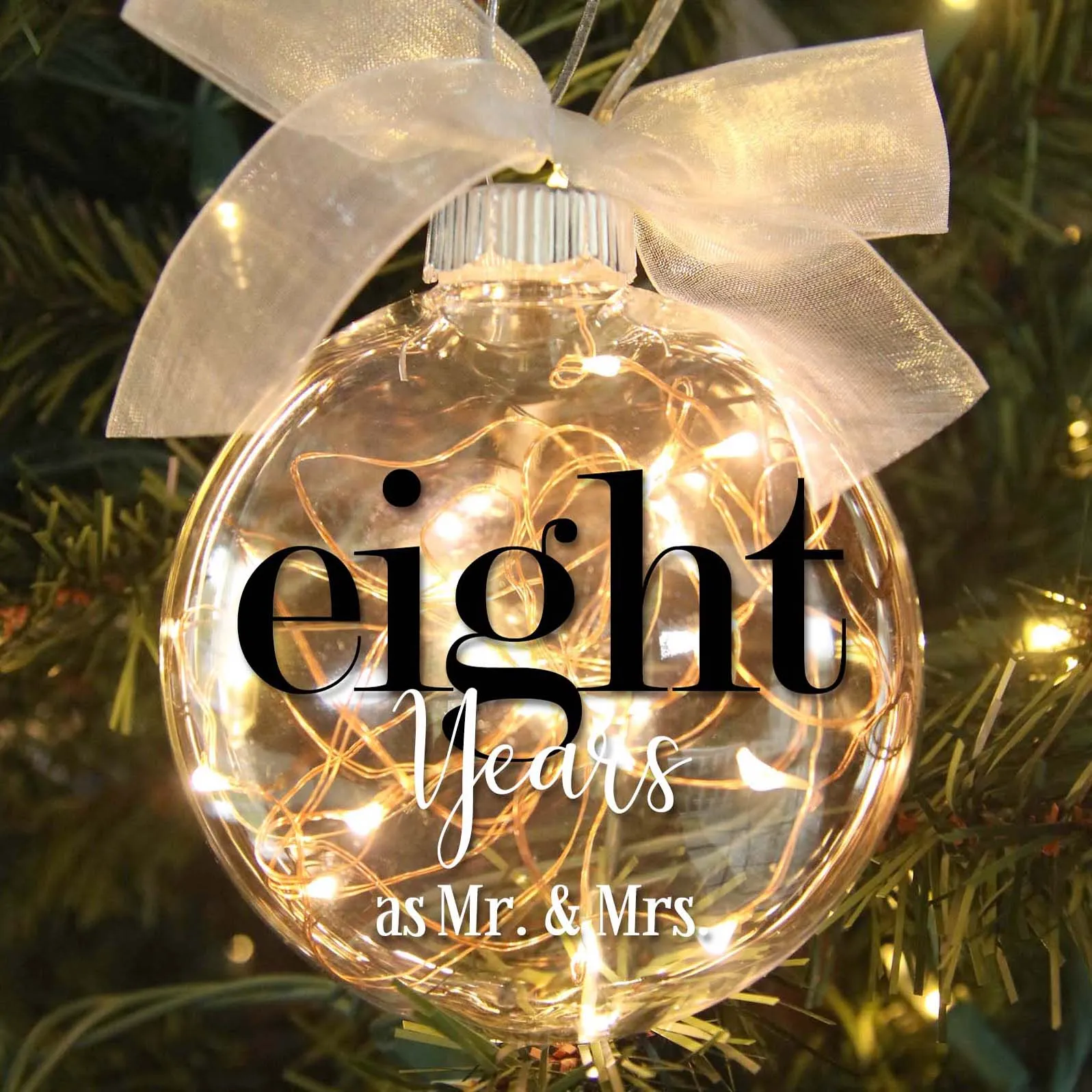 8th Wedding Anniversary Lighted Christmas Ornament