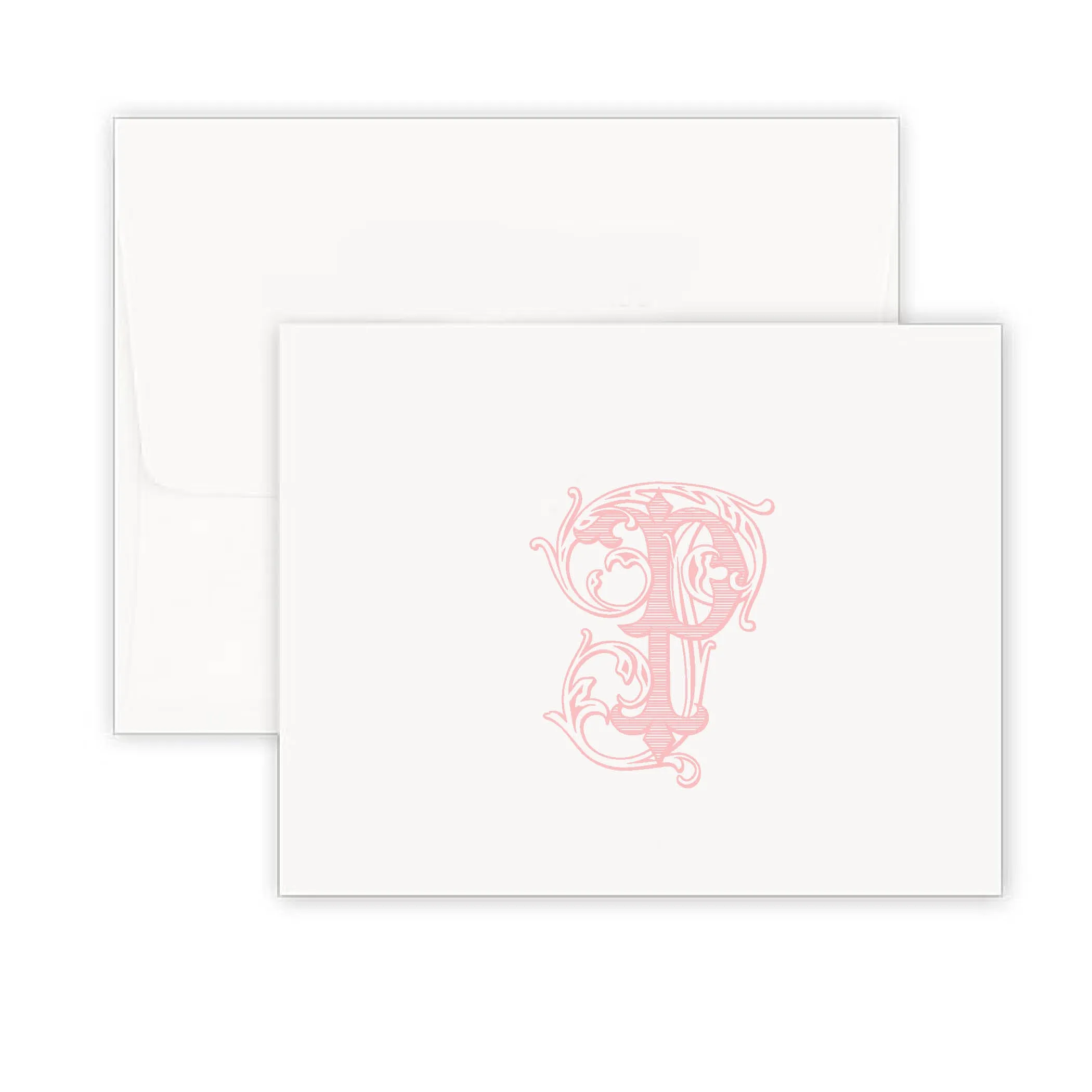 Baroque Monogram Pink Fold Over Note Card