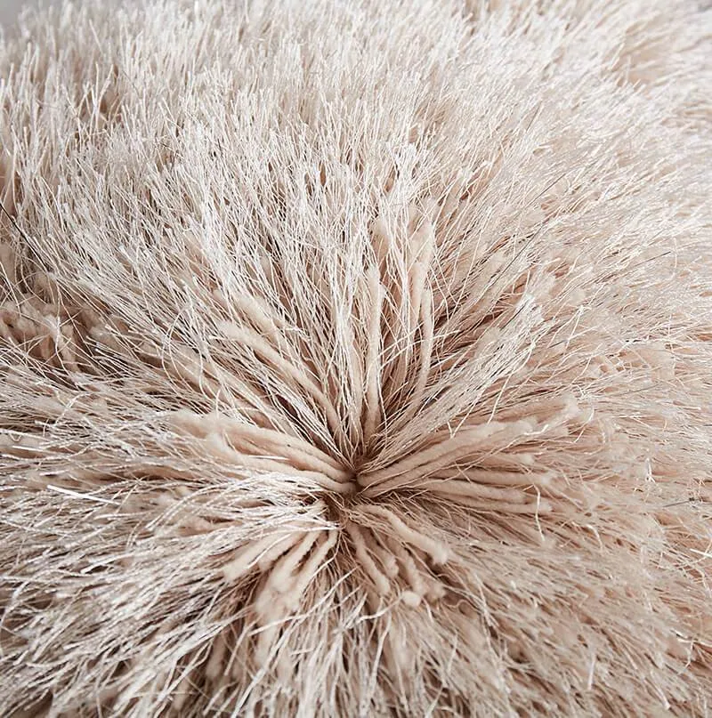 Beige Luxe Shaggy Throw Pillow