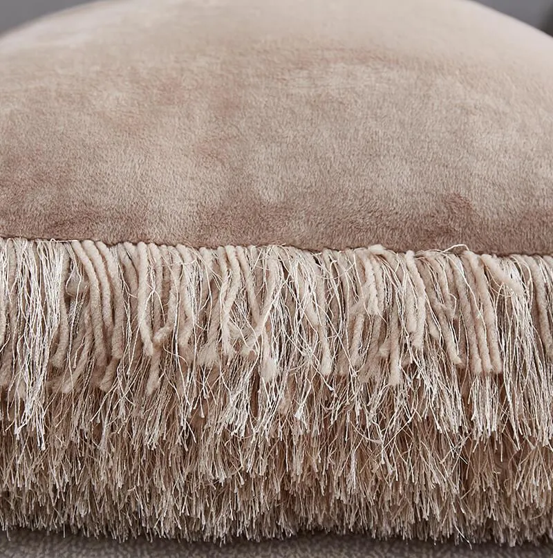 Beige Luxe Shaggy Throw Pillow
