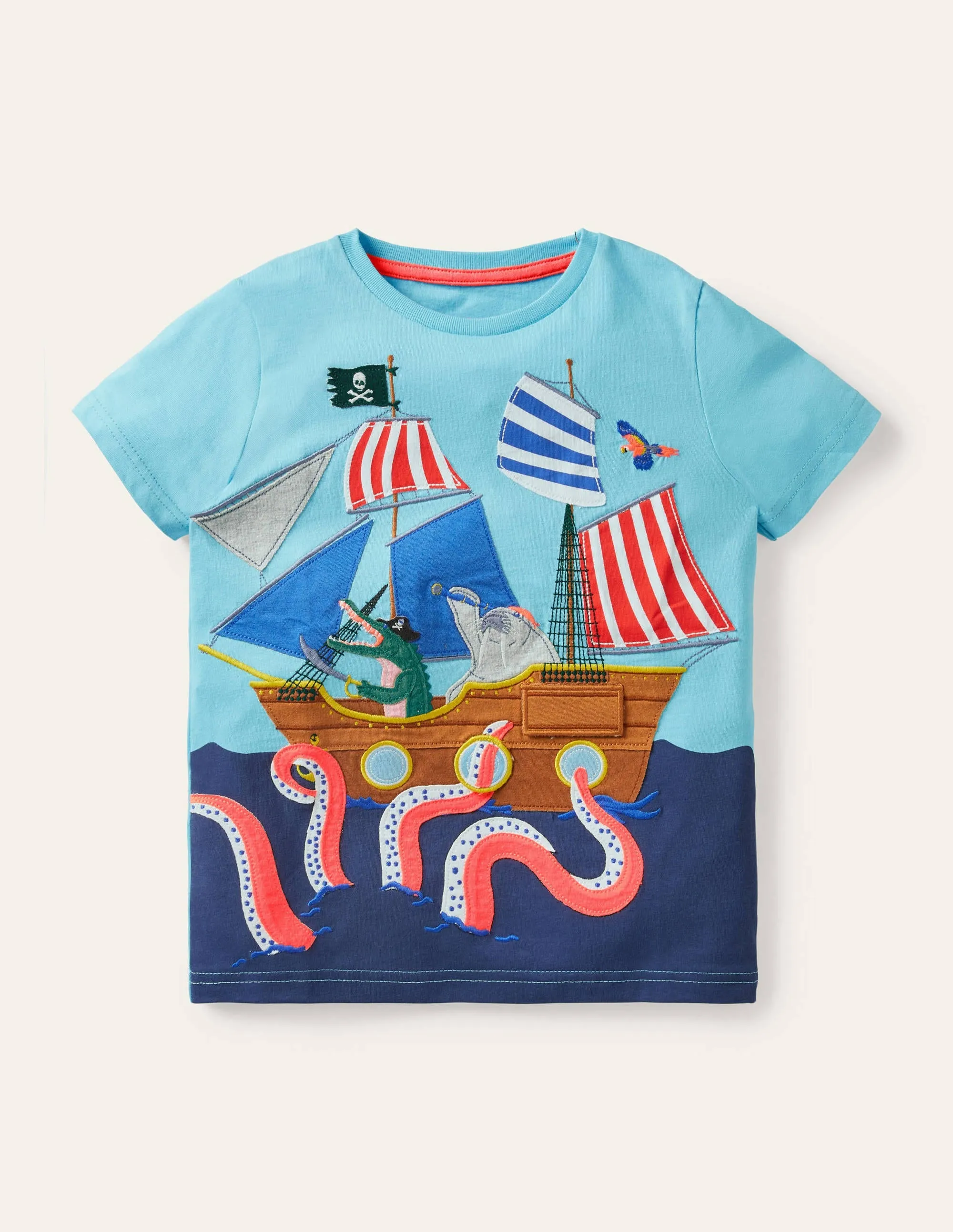 Lift-the-flap Beach T-shirt-Aqua Blue Pirate Ship