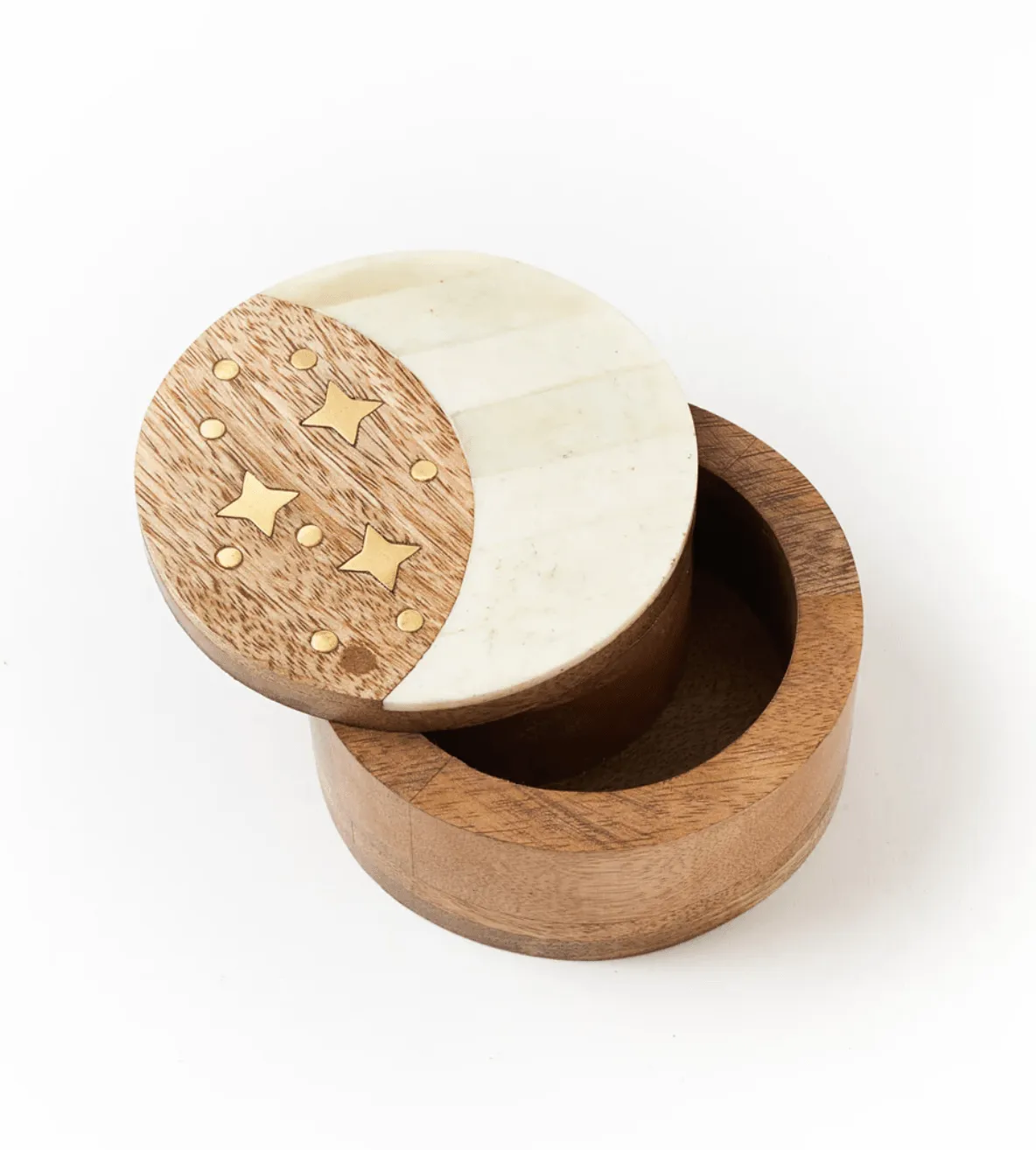 Nakshatra Moon Stars Pivot Box - Bone, Wood, Brass