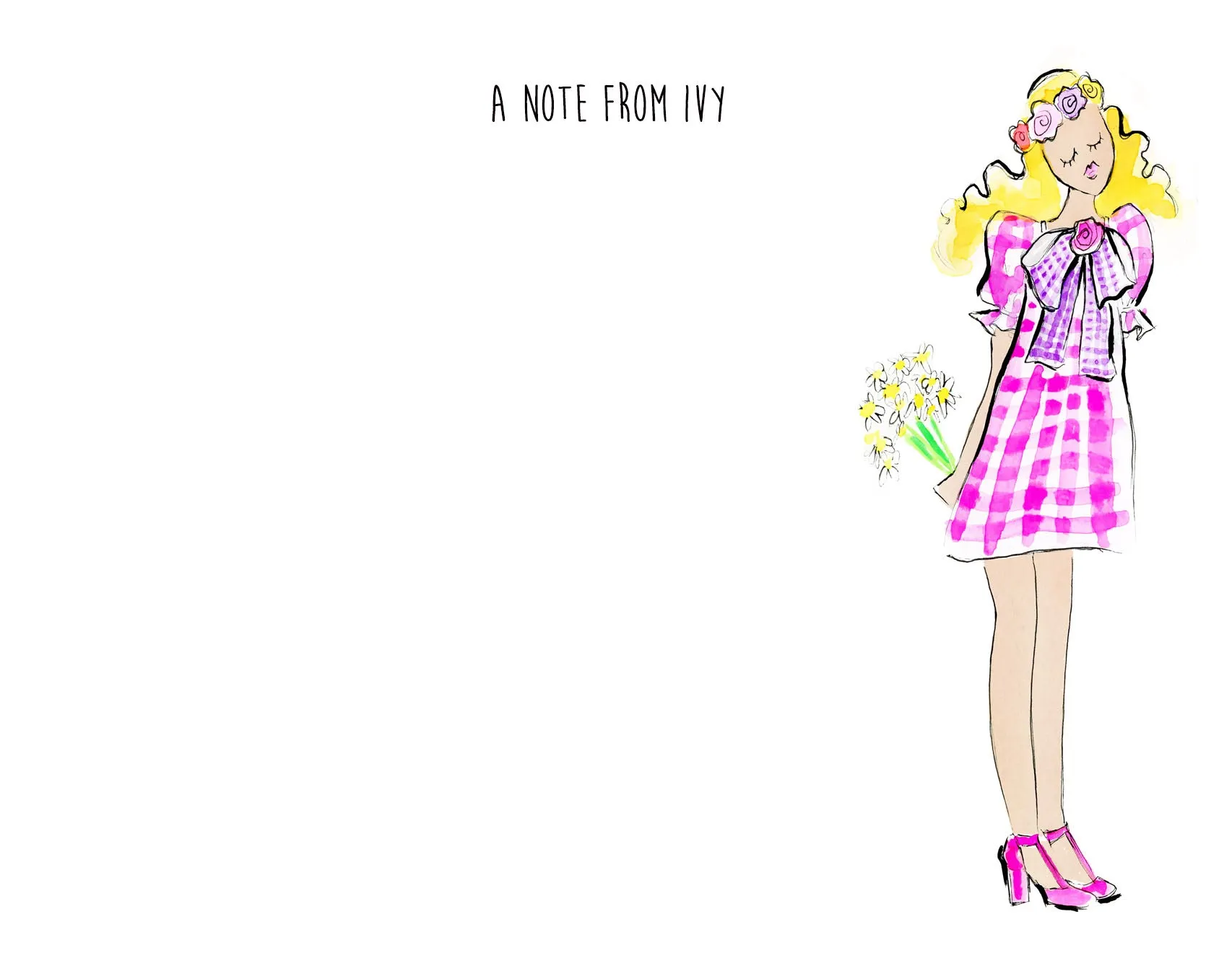Pink Gingham Fashionista Personalized Stationery Set