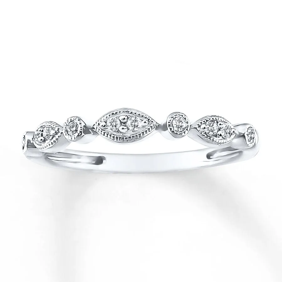 Pre-Owned Jared 1/10 ct Round-cut Diamond Anniversary Band in 10K White Gold